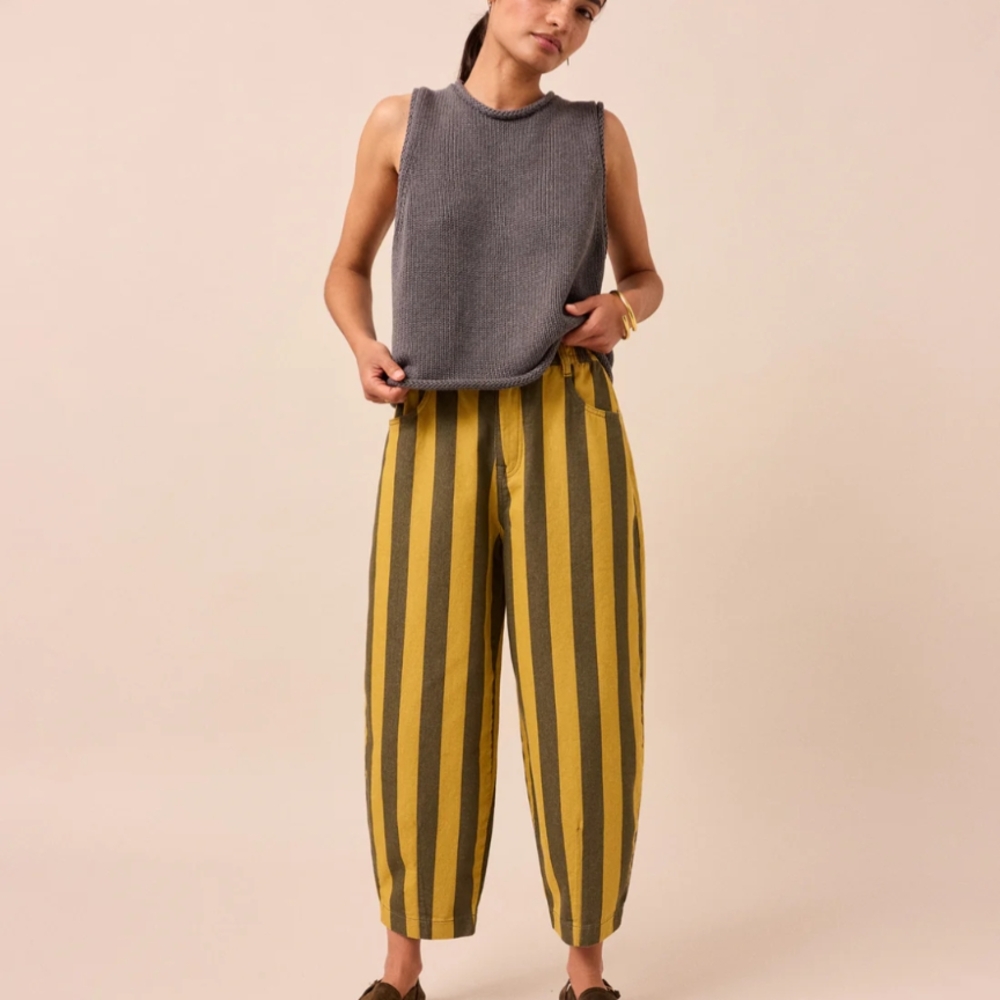 Striped Yellow and Gray Women's Pants